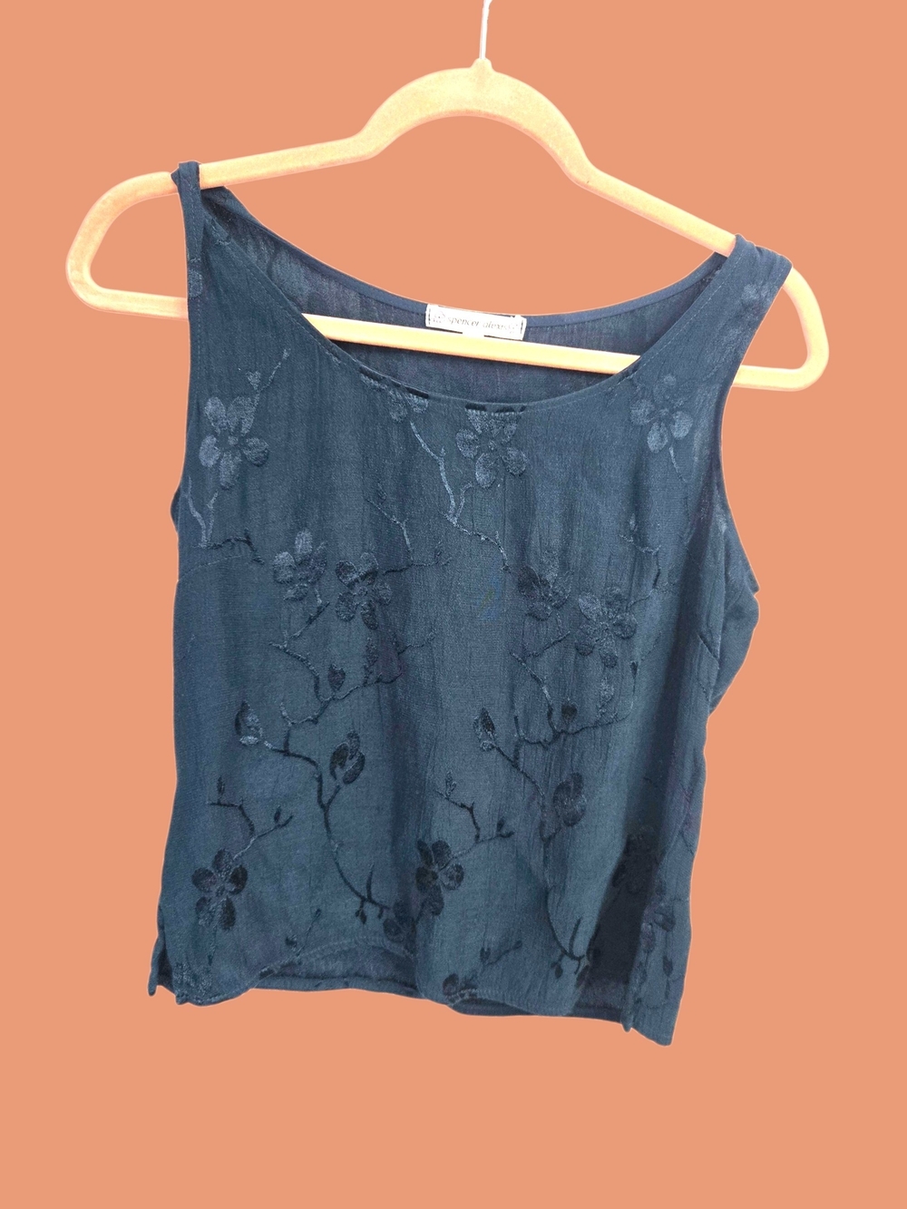 Blue Embroidered Sleeveless Tank Top